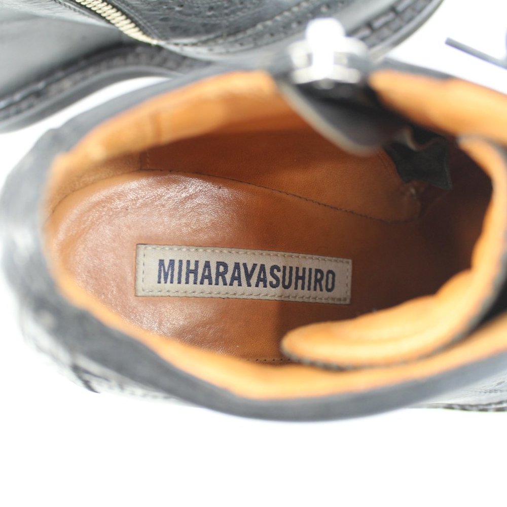 Mihara Yasuhiro Black Brogue Wedge Boots 6.5 Lace Up Platform Oxford Zip Japan - Picture 12 of 13